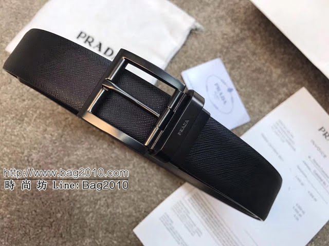 PRADA男士皮帶 普拉達烏木色牛皮雙面用腰帶  jjp2026